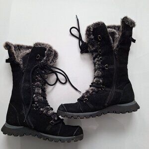 Skechers Black Grand Jams Leather Boots with Faux Fur Trim